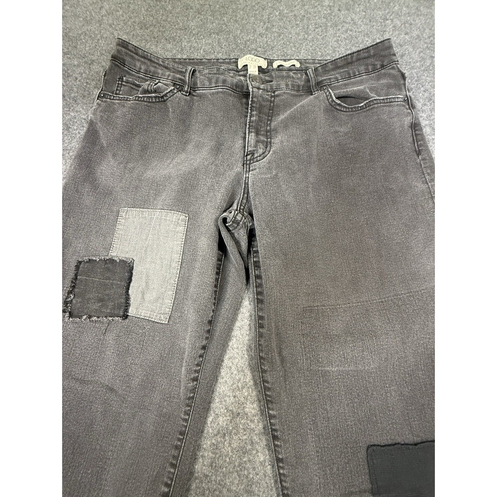 LOGO by Lori Goldstein Patchwork Boyfriend Jeans Grey Size 16P - Picture 2 of 12